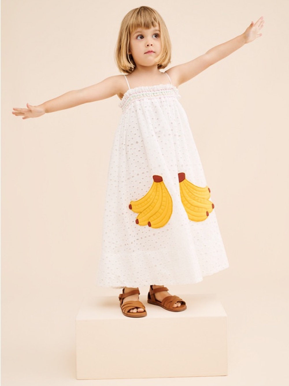 FARM Rio White Eyelet Maxi Dress with Yellow Banana Pockets